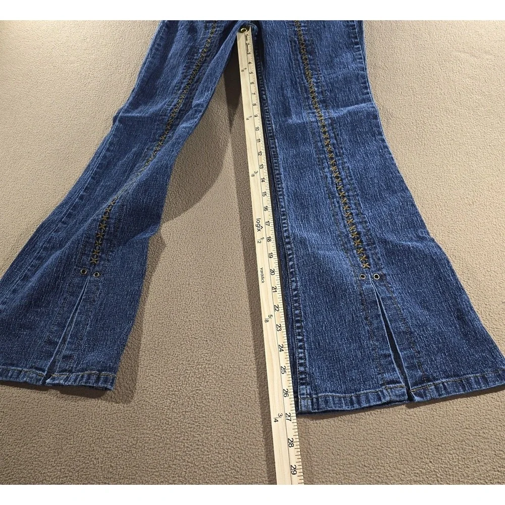 Vintage Y2K L.E.I. Criss-Cross Lace-Up Low Rise Flare Boho Jeans Girls Size 14